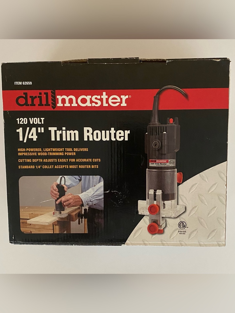 Drill Master 1/4” Trim Router #62659 + 3pc Router Bit Set Woodworking Tool Kit